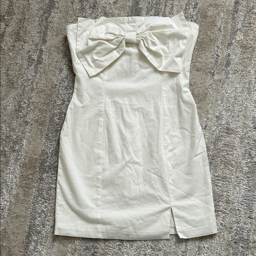 american threads strapless bow linen mini dress